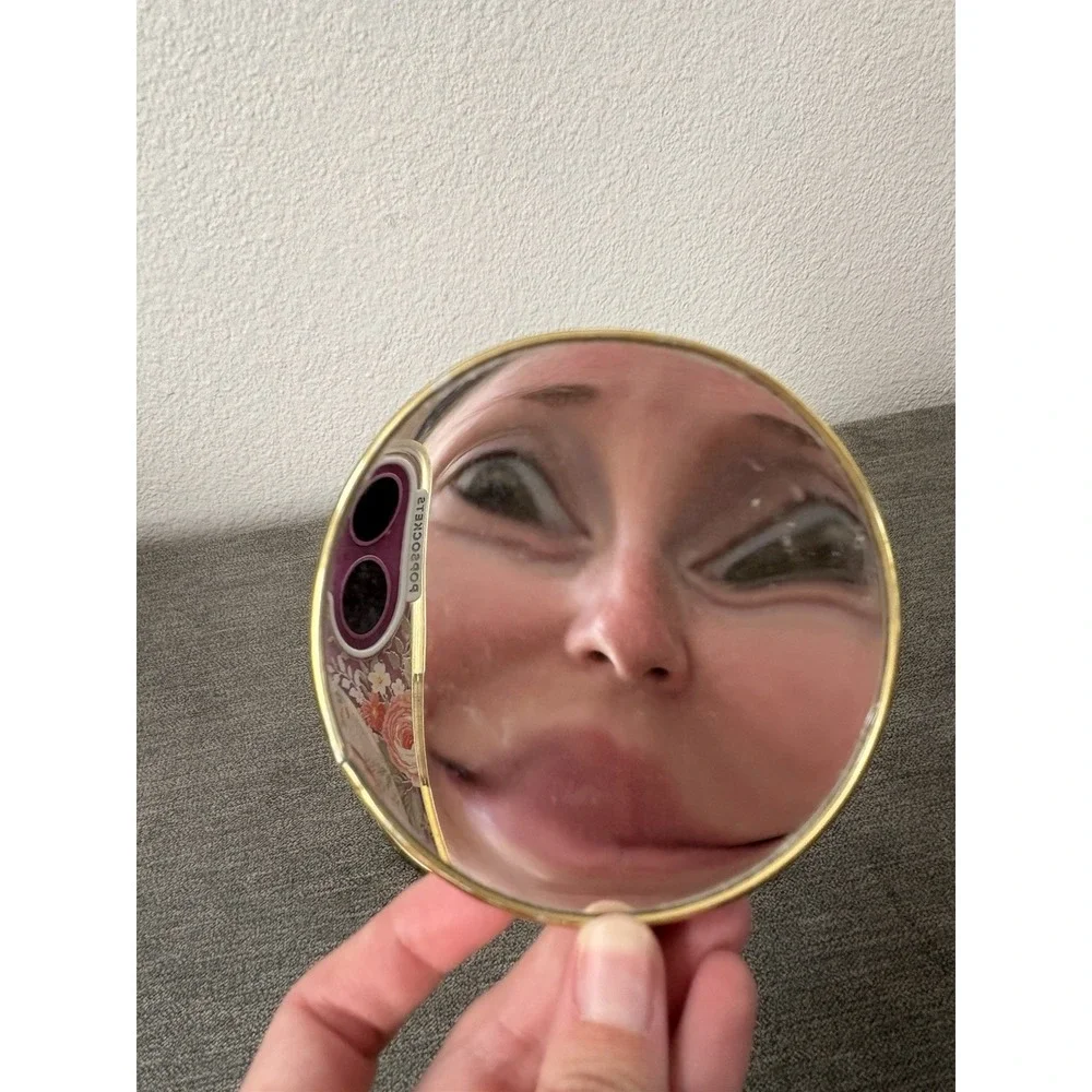 Vintage Vanity Mirror Gooseneck Double Sided Round Magnifying Ivory Gold Plastic